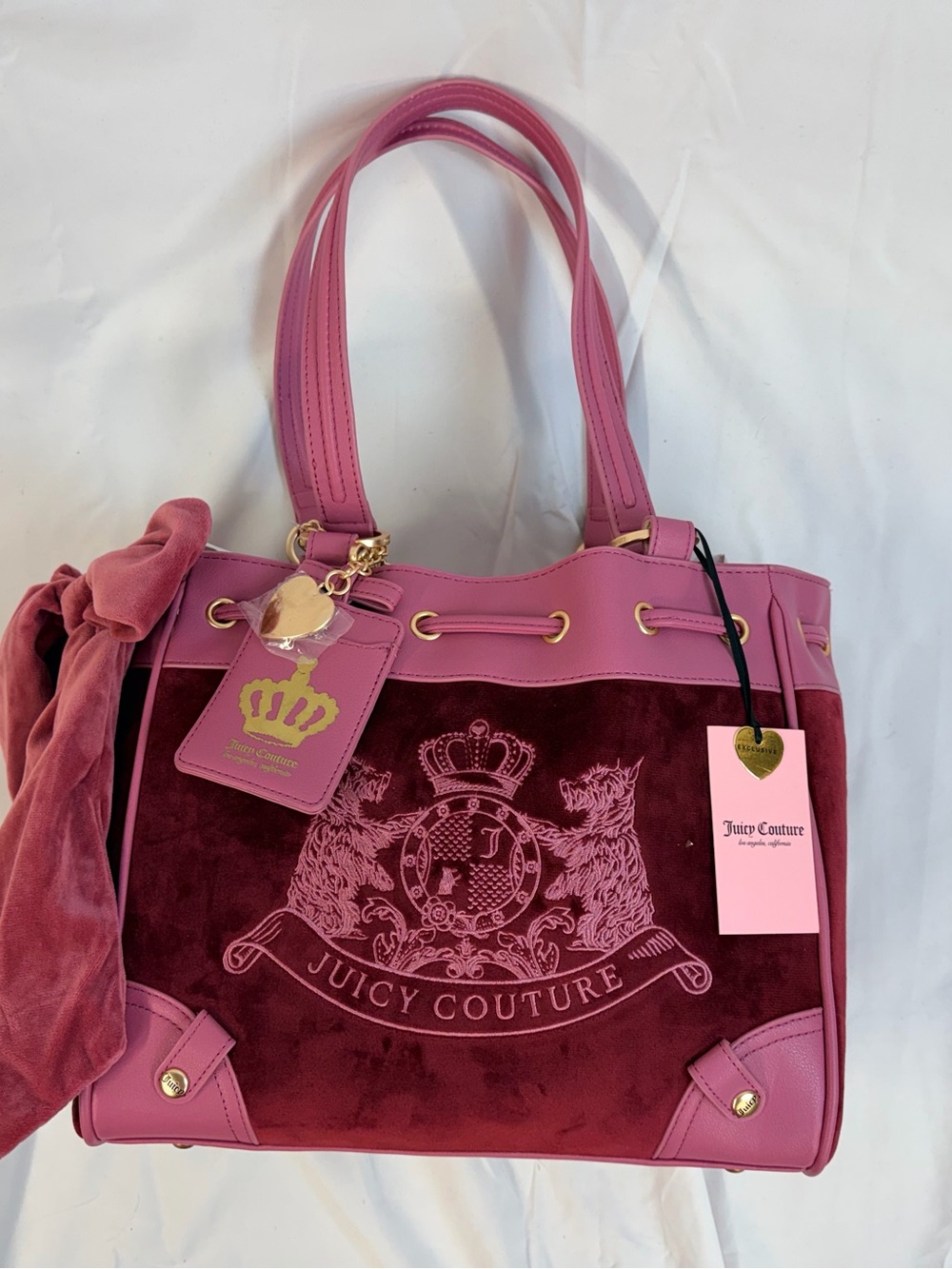 Juicy Couture Scottie Dogs Daydreamer Bow Tote Bag NWT pink & cranberry Y2K in